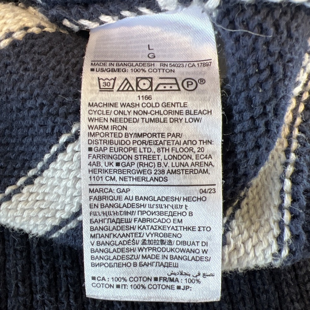 Classic Old Money Sailor Gap Sweater Stripes Navy Blue Large Oversized Boxy - Picture 7 of 8